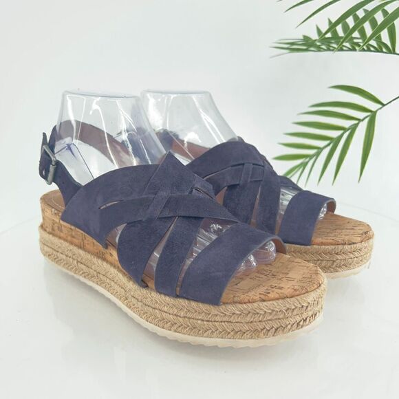 Trask Randi Sandals Women's Size 8 Blue Leather Suede Espadrilles Slingback - Picture 3 of 14
